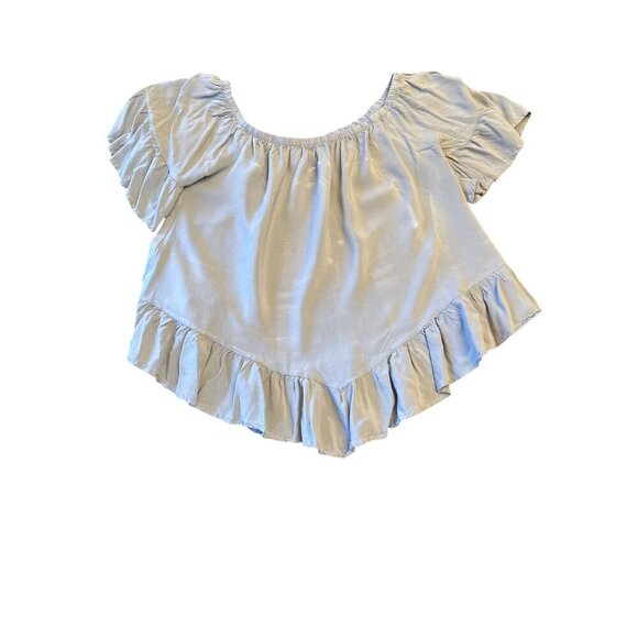 J&M Womens Light Blue Ruffle Hem Rayon Top Short-Sleeve Size M - Picture 3 of 4